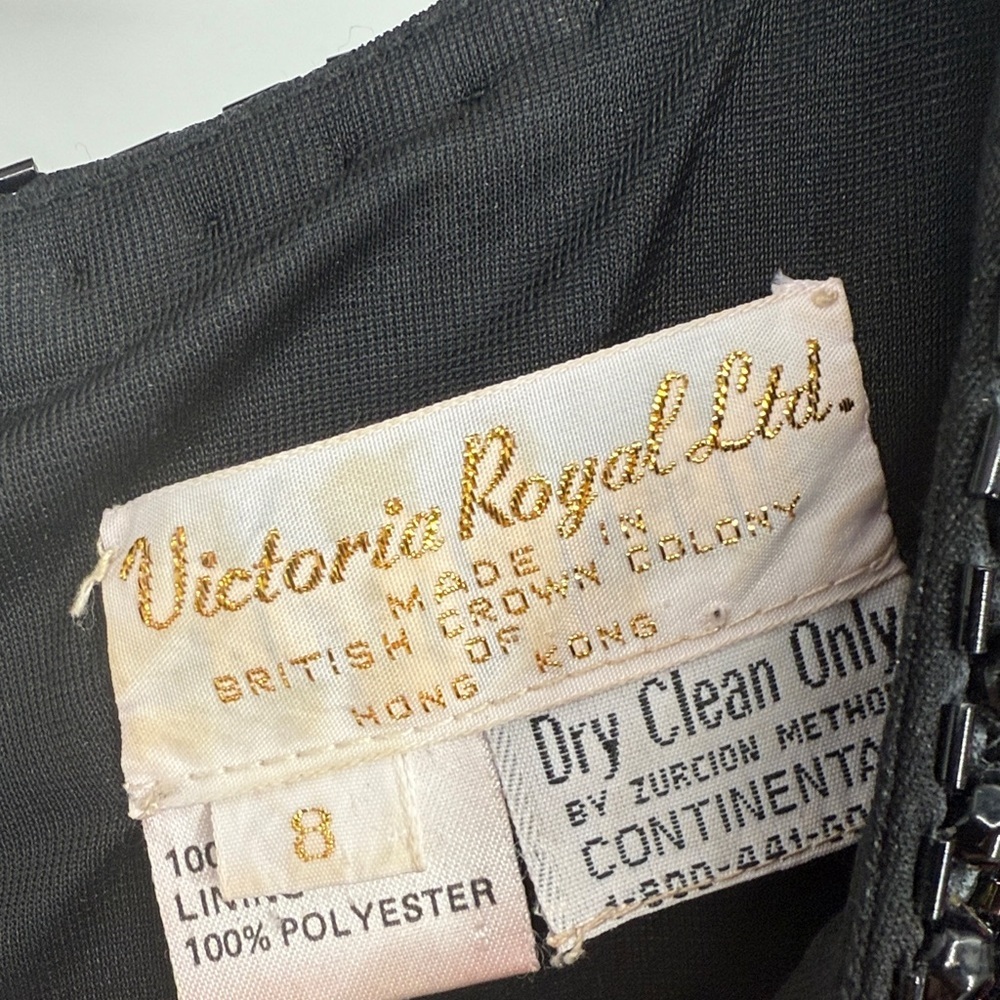 Victoria Royal Ltd Beaded Sequin Silk Gown Black Floral Maxi Dress 6/8 Vintage - Picture 8 of 16